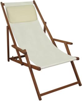 Deckchair weiß Liegestuhl klappbare Sonnenliege Gartenliege Holz Strandstuhl Gartenmöbel 10-303KH