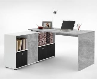 FMD Möbel - LEXO/LEX - Schreibtisch - melaminharzbeschichtete Spanplatte - Beton LA - 135,7 x 74,2 x 135,7cm