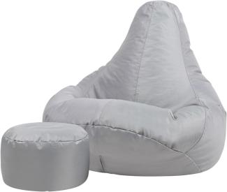 Bean Bag Bazaar Gaming Sitzsack „Recliner“, Gamer Sitzsack für Erwachsene und Kinder, Indoor Outdoor Sitzsack Sessel Gaming mit Füllung (Sitzsack + Hocker, Grau)