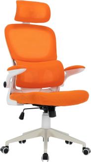 Flexibler Bürostuhl in moderner Mesh-Optik ergonomischer Schreibtischstuhl mit Nacken- und Lordosenstütze Gamingstuhl mit atmungsaktiver Netzrückenlehne und Wippfunktion Weiß/Orange
