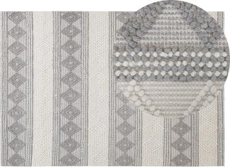 Teppich Wolle beige grau 140 x 200 cm geometrisches Muster Kurzflor BOZOVA