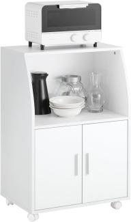SoBuy FRG241-W Küchenschrank Küchenwagen Rollschrank Getränkewagen Mikrowellenschrank mit 2 Ablagen und 2 Türen weiß BHT ca: 55x84x38cm