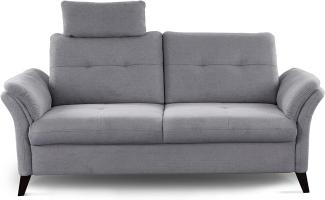 CAVADORE 3er Sofa Grönland / Skandinavische 3-Sitzer-Couch mit Federkern, Sitztiefenverstellung + Kopfstütze / 193 x 90 x 102 / Flachgewebe, Grau