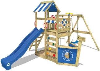 WICKEY 'Spielturm Wickey SeaFlyer', mit Schaukel, blauer Rutsche, Baumhaus mit Sandkasten, Kletterleiter & Spiel-Zubehör