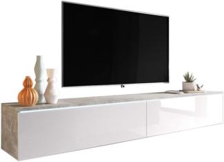 TV-Tisch MENDES D 180, 180x30x32, beton/weiß Glanz