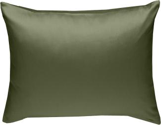Bettwaesche-mit-Stil Mako-Satin / Baumwollsatin Bettwäsche uni / einfarbig dunkelgrün Kissenbezug 70x90 cm