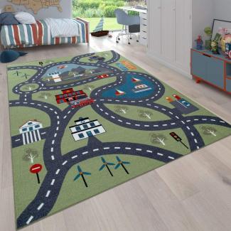 Paco Home Kinder-Teppich Für Kinderzimmer, Spiel-Teppich Mit Straßen-Motiv rutschfest In Grün, Grösse:200x290 cm