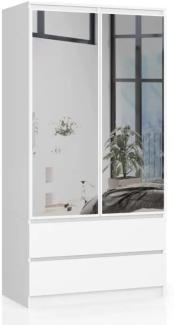 BDW Kleiderschrank 2 Türen 2 Schubladen 2 Spiegel für das Schlafzimmer Wohnzimmer Diele 180x90x51 (Weiß), ONE SIZE