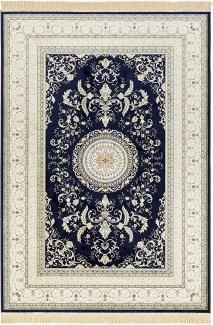 Orientalischer Samt-Teppich Fransen Antik Negar Dunkelblau - 135x195x0,5cm