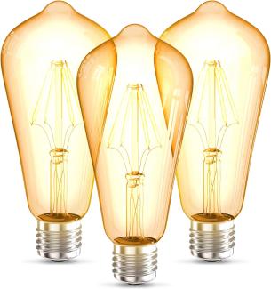 B. K. Licht - 3er Set LED Lampe E27 mit extra warmweißer Lichtfarbe, ST64 Form, 4 Watt, 380 Lumen, LED, LED Glühbirne, LED Leuchtmittel, LED Birne, Vintage, Retro, Edison, 14,3x6,4 cm, Bernsteinfarbig