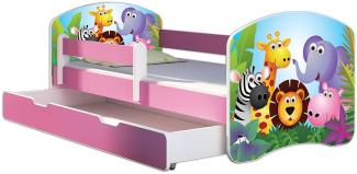 Kinderbett Jugendbett mit einer Schublade und Matratze Rausfallschutz Rosa 70 x 140 80 x 160 80 x 180 ACMA II (01 Zoo, 80 x 160 cm mit Bettkasten)
