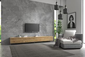 Wuun® TV-Board Lowboard Wohnwand TV-Bank Somero / 280cm (2 x 140cm) /Eiche/Vita Chrom