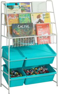 SoBuy Kinder-Bücherregal mit 4 Spielzeugkisten, weiß