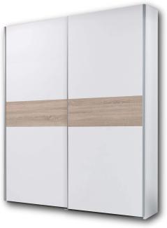 POL Power 'Puls' Kleiderschrank, Schwebetürenschrank, Weiß / Bauchbinde Eiche Sägerau, ca. 172 cm