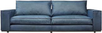 Casa Padrino Luxus Leder Sofa Blau 240 x 106 x H. 83 cm - Echtleder Wohnzimmer Sofa - Wohnzimmer Möbel - Leder Möbel - Luxus Möbel