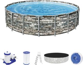 Power Steel™ Frame Pool Komplett-Set mit Filterpumpe Ø 610 x 132 cm, Steinwand-Optik (Naturstein), rund
