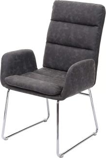 Konferenzstuhl HWC-H32, Küchenstuhl Besucherstuhl mit Armlehne, Kunstleder Stahl ~ grau-braun