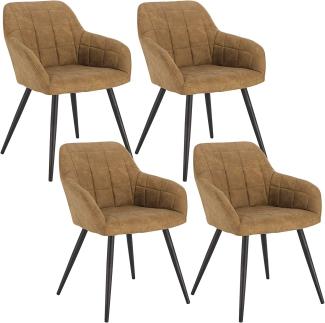 WOLTU 4 x Esszimmerstühle 4er Set Esszimmerstuhl Küchenstuhl Polsterstuhl Design Stuhl mit Armlehne, mit Sitzfläche aus Stoffbezug, Gestell aus Metall, Braun, BH224br-4