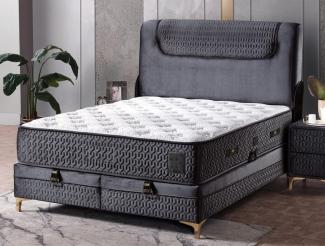 Casa Padrino Luxus Doppelbett Schwarz / Weiß / Gold 180 x 200 cm - Massivholz Bett mit Kopfteil und Matratze - Schlafzimmer Möbel - Hotel Möbel - Luxus Möbel - Luxus Einrichtung