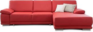 CAVADORE Ecksofa Corianne in Lederoptik / Couch inkl. Armteilverstellung und Longchair in modernem Design / 282 x 80 x 162 / Kunstleder, rot