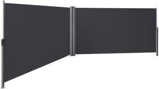 Doppel Seitenmarkise Seitenrollo 200 x 600cm Markisenstoff aus Polyester 280g/m² Anthrazit GSA400G