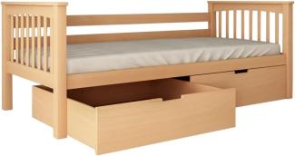 Sofabett Tagesbett Kinderbett 'LEA' mit 2 Bettkästen, Buchenholz massiv Natur, 200x90 cm