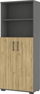 Amazon Marke - Alkove Aktenschrank Palermo, ideal für Home Office, in Graphit/Grandson-Eiche-Nachbildung, mit Türen und zwei offenen Fächern in Ordnerhöhe, 80 x 200 x 40 cm (BxHxT)