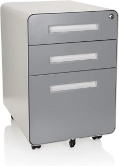 hjh OFFICE 743016 Rollcontainer Color Plus I Stahl Weiß/Grau Schubladenschrank mit Rollen, A4 Hängeregister, abschließbar