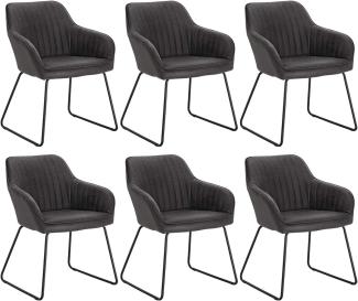 WOLTU 6 x Esszimmerstühle 6er Set Esszimmerstuhl Küchenstuhl Polsterstuhl Design Stuhl mit Armlehne, mit Sitzfläche aus Kunstleder, Gestell aus Metall, Antiklederoptik, Grau, BH140gr-6