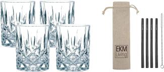 Spiegelau & Nachtmann, 4-teiliges Whisky/Longdrink-Set, Noblesse, 89207 + 4er Set EKM Living Edelstahl Strohhalme (schwarz)