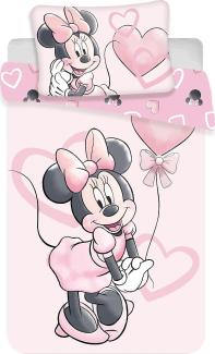 Disney Kinder Baby Bettwäsche Minnie Maus Rosa Luftballon Herzen, Bettdeckenbezug 100x135 cm, Kopfkissenbezug 40x60 cm, 100% Baumwolle
