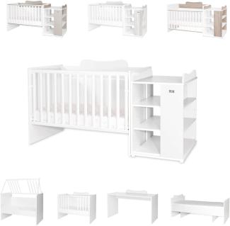 Lorelli Babybett Multi, Jugendbett, Schreibtisch, Wickeltisch, mehrfach umbaubar weiß