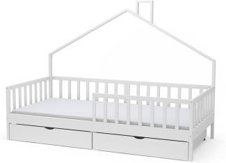 Vicco Hausbett Kinderbett Justus Weiß 90 x 200 cm mit Schublade & Matratze