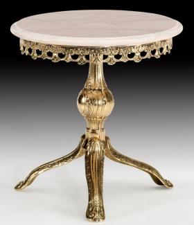Casa Padrino Luxus Barock Beistelltisch Gold / Weiß - Runder Bronze Tisch mit Marmorplatte - Luxus Möbel im Barockstil - Barockstil Wohnzimmer Möbel - Barock Möbel - Edel & Prunkvoll