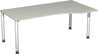 PC-Schreibtisch '4 Fuß Flex' rechts, höhenverstellbar, 180x100cm, Lichtgrau / Silber