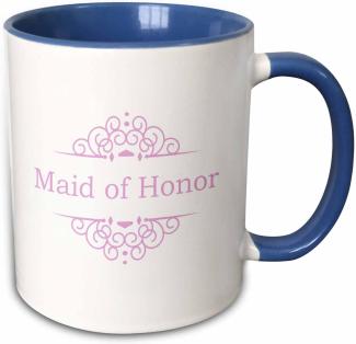 3dRose Maid of Honor der Hochzeit in pink Teil der passenden Ehe Party Set-Fancy Swirls-Two Ton Tasse, Keramik, Blau, 10,2 x 7,62 x 9,52 cm
