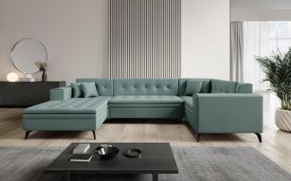 Designer Sofa Neola mit Schlaffunktion Stoff Grün Links