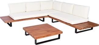 Garten-Garnitur HWC-H54, Garnitur Sitzgruppe Lounge-Set, Spun Poly Akazie Holz MVG Alu ~ braun, Polster cremeweiß