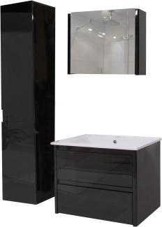 Badezimmerset HWC-B19, Waschtisch Spiegelschrank Hängeschrank, hochglanz ~ schwarz