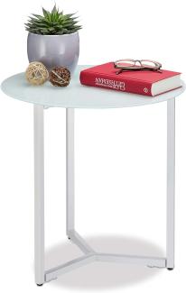 Relaxdays Weiß Runder Beistelltisch aus Glas und Metall, dekorativer Loungetisch, HxBxT: 51 x 50 x 50 cm, in trendigem, Hartglas, Standard