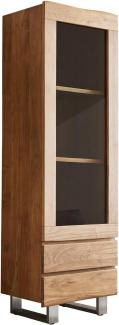 Vitrine Live-Edge 60x190 cm Akazie Natur Baumkante 1 Tür 2 Schubladen Massiv