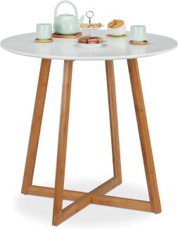 Relaxdays Esstisch rund, skandinavisch, Kreuzbeine, 2 Personen, aus Bambus & MDF, Küchentisch, HxD 75x80 cm, weiß/natur
