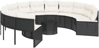 Gartensofa mit Tisch und Kissen Rund Schwarz Poly-Rattan 3318544