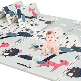 Aiious Spielmatte Baby Teppich Babymatte 200x180x1cm, Krabbelmatte Baby faltbar Wasserdichte Schaumstoff Kindermatte Spieldecke, Wendefähige und ungiftige Spielteppich Bodenmatte Yoga Matte Großformat