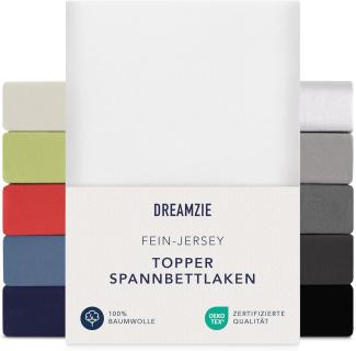 Dreamzie Premium Topper Spannbettlaken 180x200 cm - 200x200 cm - extra niedriger Steg - für Boxspringbett - Topperauflage - Spannbetttuch Jersey Baumwolle, 150 g/m² - Oeko-TEX - Weiß