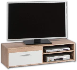 Stella Trading Gemma Lowboard in Eiche Sonoma Optik, Weiß-Schlichtes TV-Board mit viel Stauraum für Ihr Wohnzimmer, 120 x 32 x 38 cm