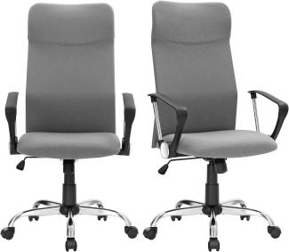 SONGMICS Bürostuhl, 2er Set, ergonomischer Schreibtischstuhl, Drehstuhl, gepolsterter Sitz, höhenverstellbar und neigbar, jeder Stuhl bis 120 kg belastbar, grau OBN034G01-2