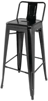 Bolero Bistro Barstuhl aus Stahl mit Rückenlehne schwarz, Sitzhöhe: 77cm
