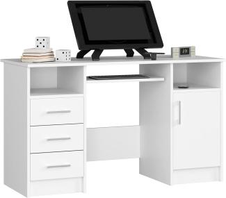 PC-Schreibtisch Ana mit Tastaturablage | Office Desk | Computertisch | Bürotisch mit Tastaturablage | 3 Schubladen, 1 Ablagefach mit Tür, 2 offene Ablagefächer, B124 x H74 x T52 cm, 45 kg | Weiß