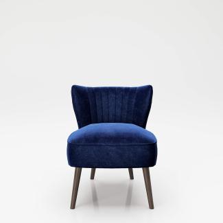 PLAYBOY - Sessel "HOLLY" gepolsterter Lounge-Stuhl mit Rückenlehne, Samtstoff in Blau mit Massivholzfüsse, Retro-Design
